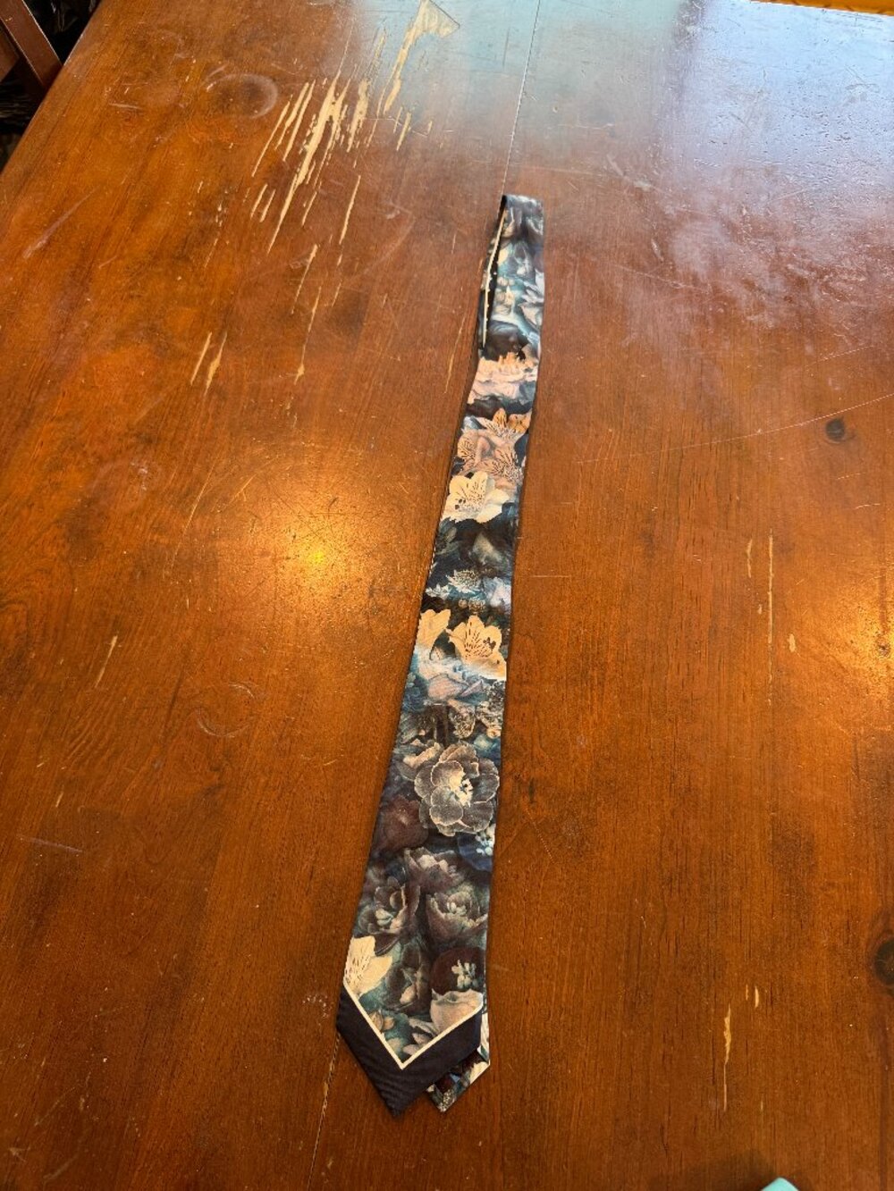 Paul Smith Photographic Floral Print Tie, Navy and Teal, 8cm, New with Tags ($17